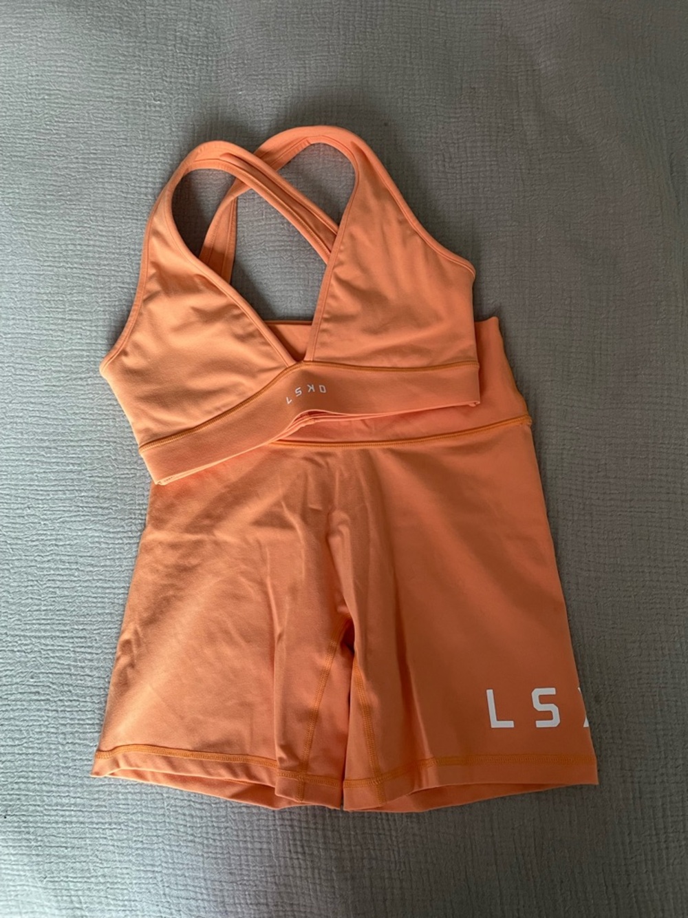 LSKD Orange Cross-Back Sports Bra & High-Waist Shorts Set